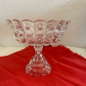 Vtg. Crystal Glass Compote Scalloped Pedestal candy Dish.